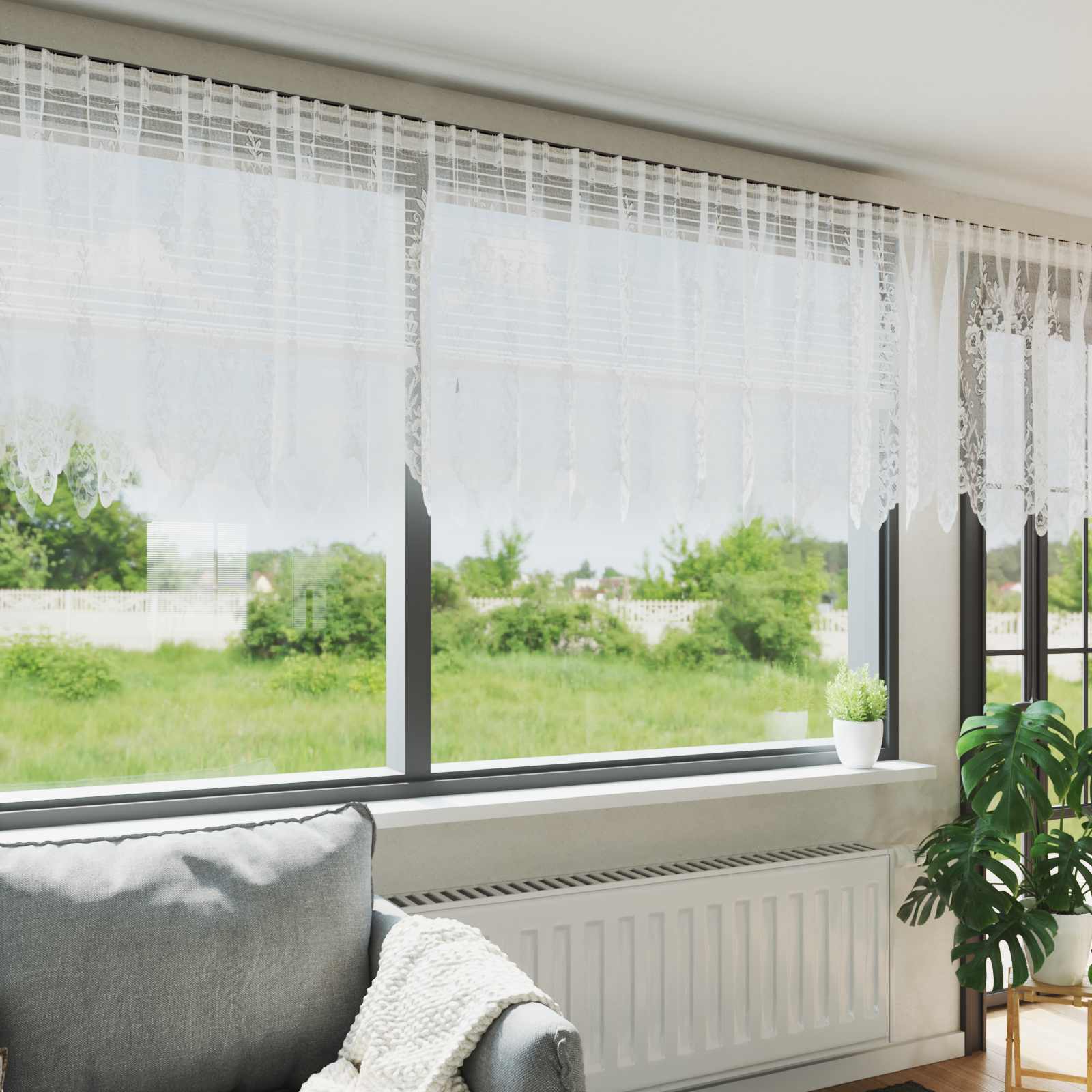 Kantgordijn met gordijnen Bloemen Wit 120 x 600 cm Polyester is nu te koop bij PeponiXL, paradijselijk wonen!