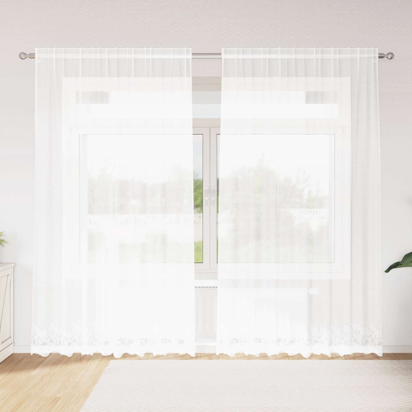 Kantgordijn met gordijnen Bloemen Wit 240 x 200 cm Polyester is nu te koop bij PeponiXL, paradijselijk wonen!