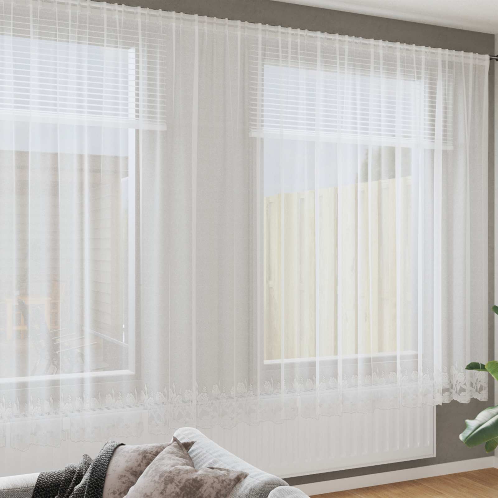 Kantgordijn met gordijnen Bloemen Wit 245 x 500 cm Polyester is nu te koop bij PeponiXL, paradijselijk wonen!
