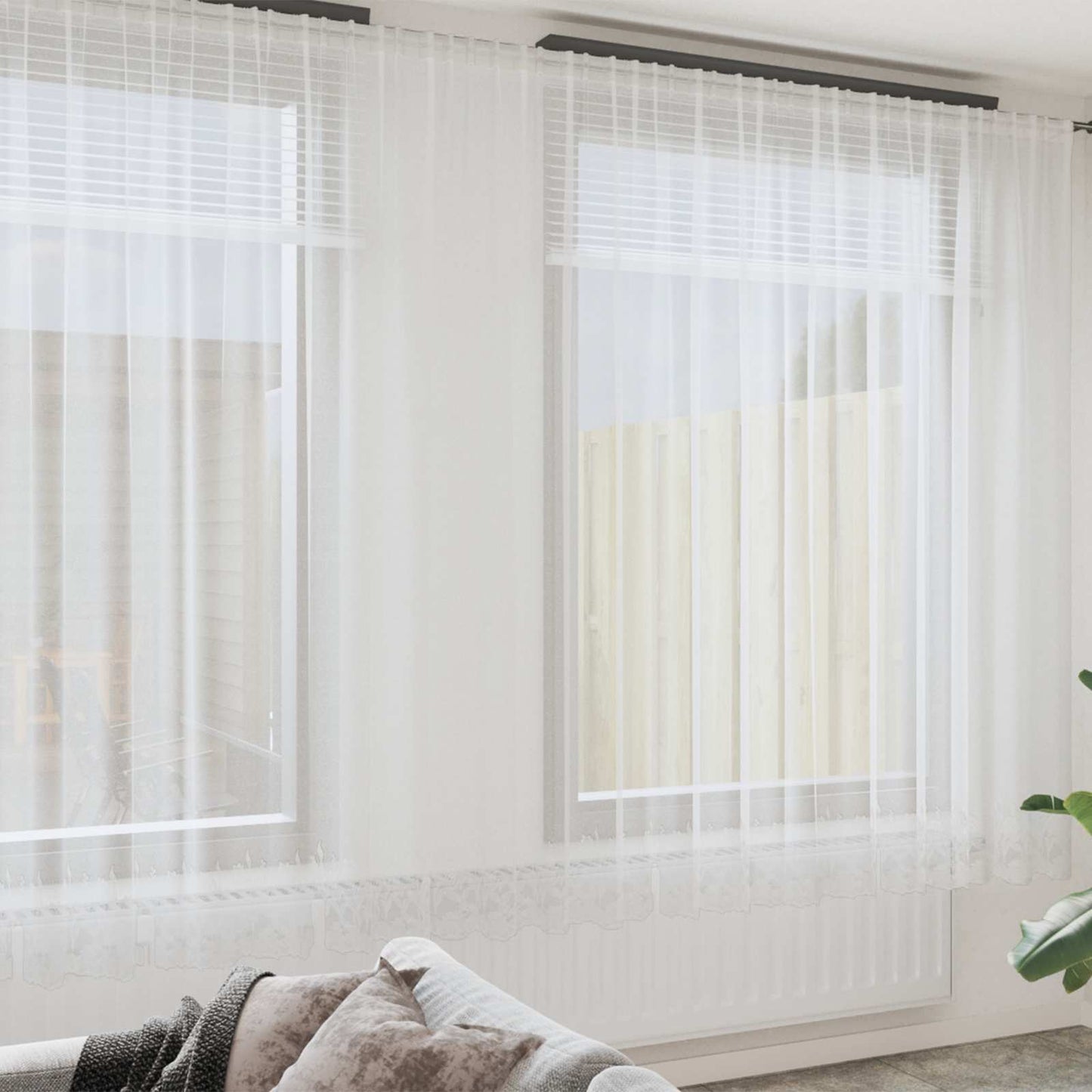 Kantgordijn met gordijnen Bloemen Wit 260 x 600 cm Polyester is nu te koop bij PeponiXL, paradijselijk wonen!