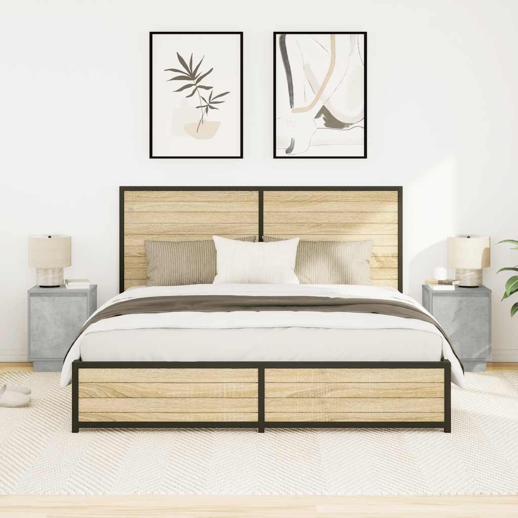 Nachtkastjes met led-verlichting 2 st 38x34x50 cm betongrijs is nu te koop bij PeponiXL, paradijselijk wonen!