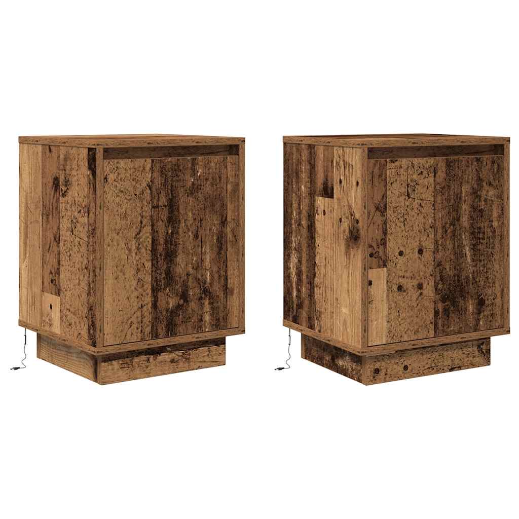 Nachtkastjes met led-verlichting 2 st 38x34x50 cm oud hout is nu te koop bij PeponiXL, paradijselijk wonen!