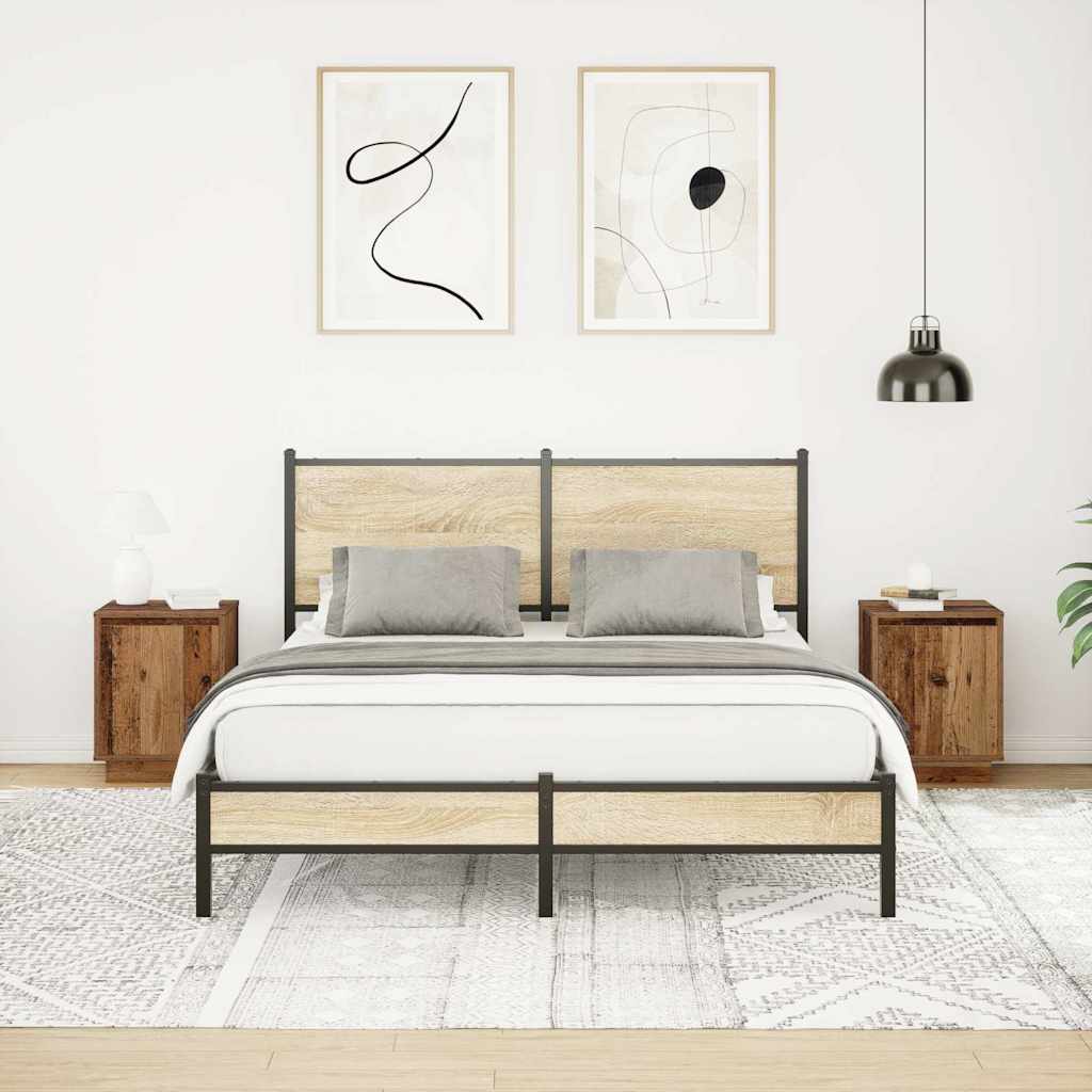 Nachtkastjes met led-verlichting 2 st 38x34x50 cm oud hout is nu te koop bij PeponiXL, paradijselijk wonen!