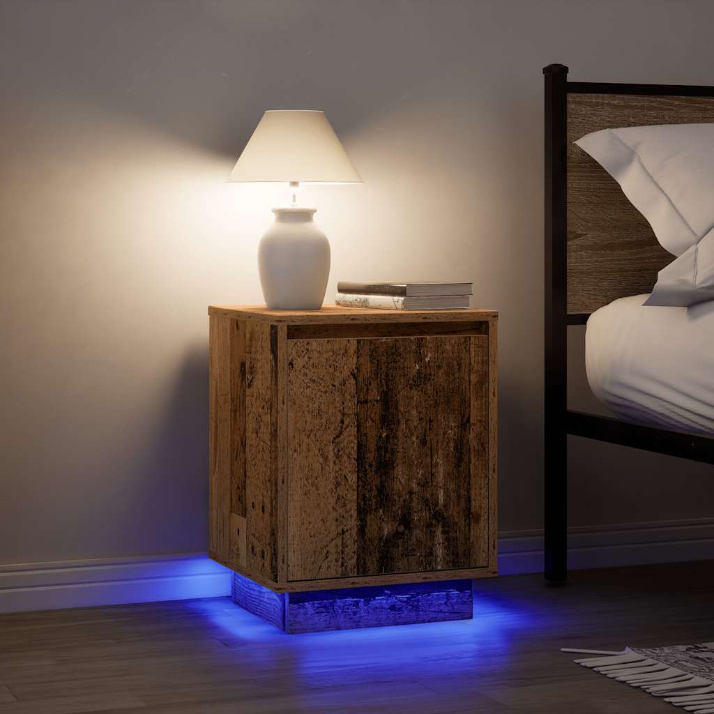 Nachtkastjes met led-verlichting 2 st 38x34x50 cm oud hout is nu te koop bij PeponiXL, paradijselijk wonen!