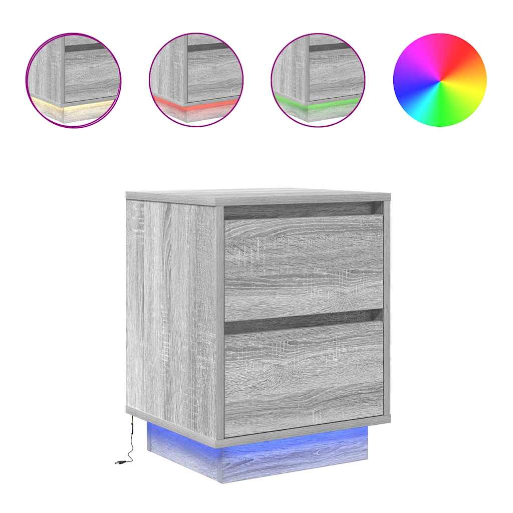 Nachtkastjes met LED 2 st 38x34x50 cm grijs sonoma is nu te koop bij PeponiXL, paradijselijk wonen!