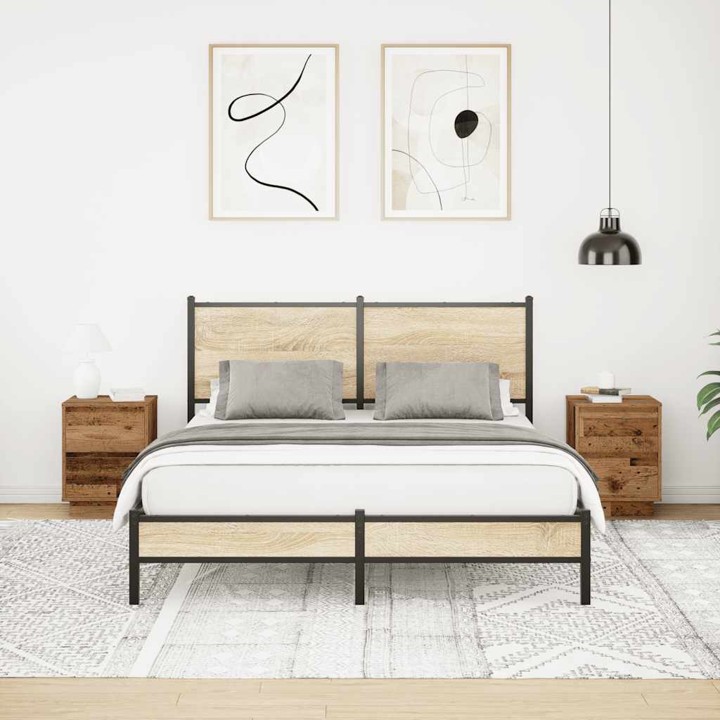 Nachtkastjes met led-verlichting 2 st 38x34x50 cm oud hout is nu te koop bij PeponiXL, paradijselijk wonen!