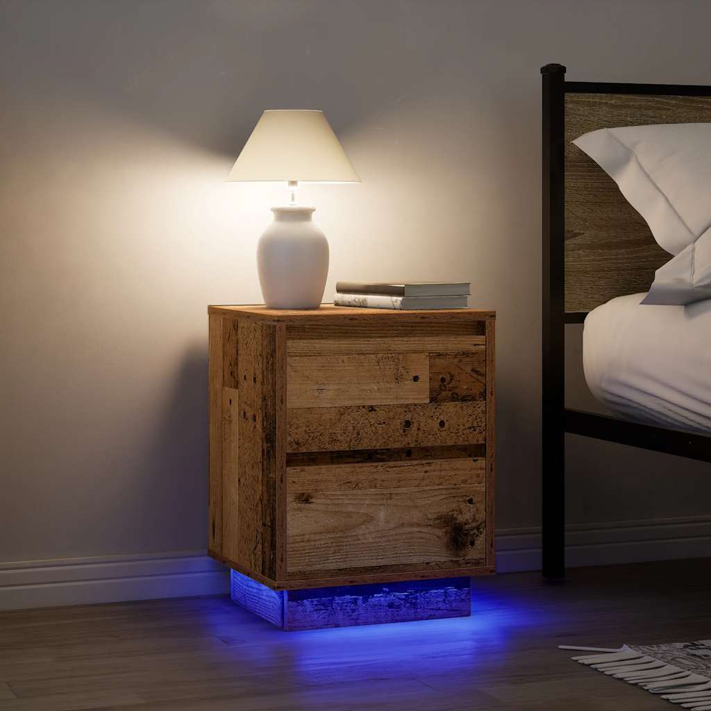 Nachtkastjes met led-verlichting 2 st 38x34x50 cm oud hout is nu te koop bij PeponiXL, paradijselijk wonen!