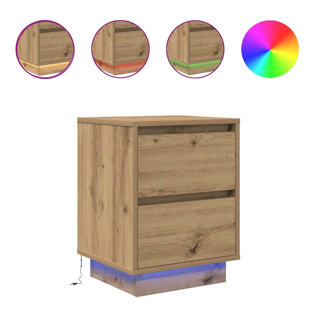 Nachtkastjes met LED 2 st 38x34x50 cm artisanaal eikenkleur is nu te koop bij PeponiXL, paradijselijk wonen!