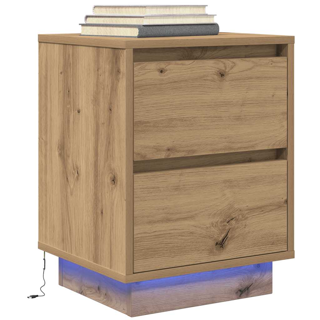 Nachtkastjes met LED 2 st 38x34x50 cm artisanaal eikenkleur is nu te koop bij PeponiXL, paradijselijk wonen!