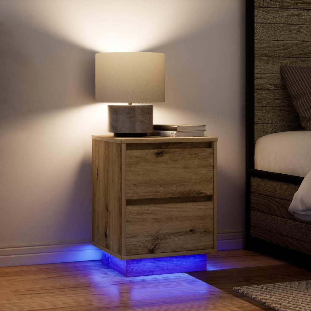 Nachtkastjes met LED 2 st 38x34x50 cm artisanaal eikenkleur is nu te koop bij PeponiXL, paradijselijk wonen!