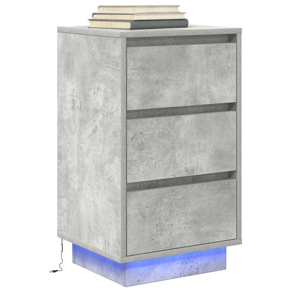 Nachtkastje met LED-verlichting 38x34x65 cm betongrijs is nu te koop bij PeponiXL, paradijselijk wonen!