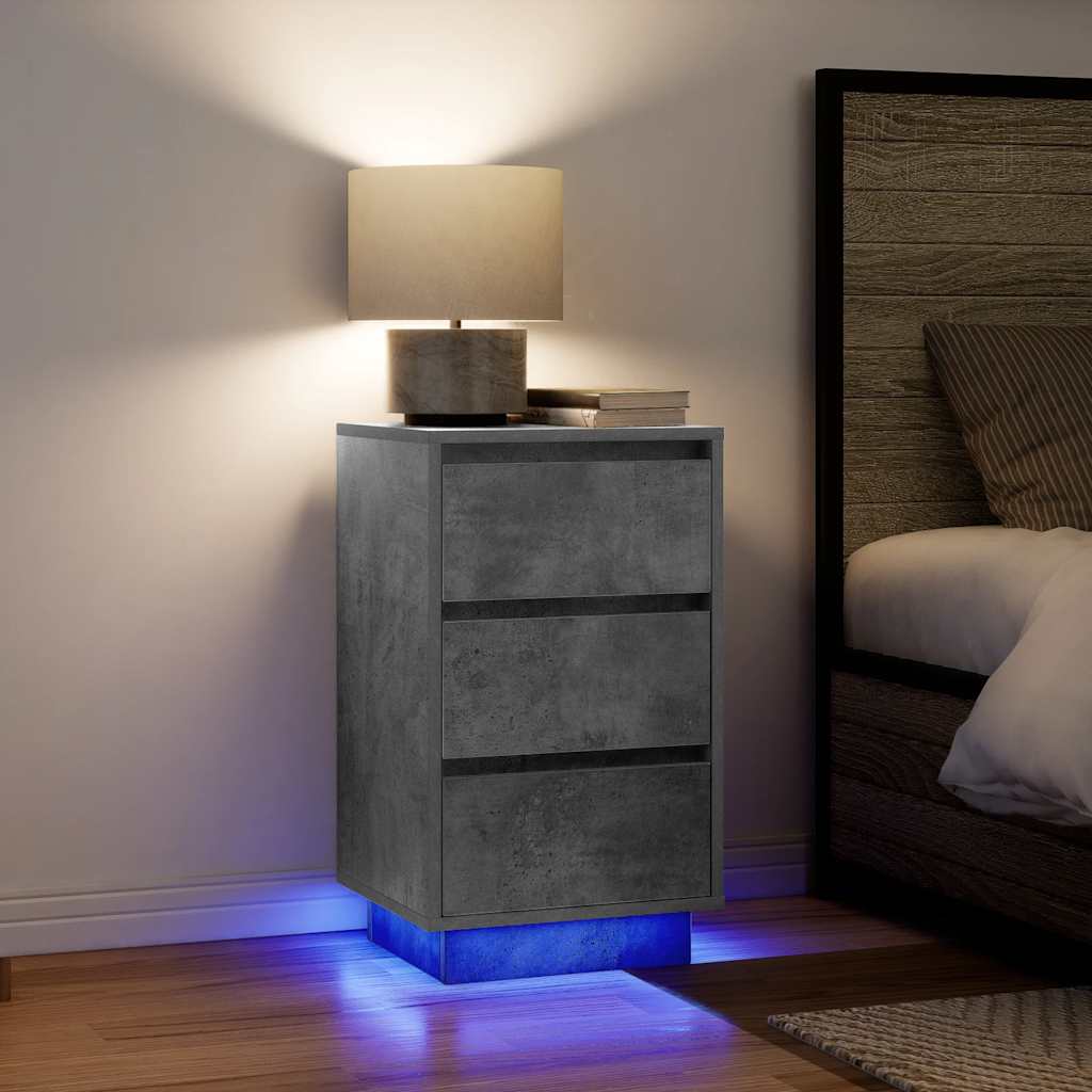 Nachtkastje met LED-verlichting 38x34x65 cm betongrijs is nu te koop bij PeponiXL, paradijselijk wonen!
