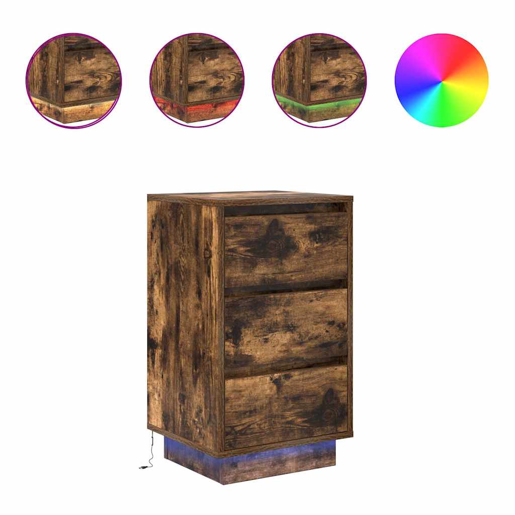 Nachtkastje met LED-verlichting 38x34x65cm gerookt eikenkleurig is nu te koop bij PeponiXL, paradijselijk wonen!