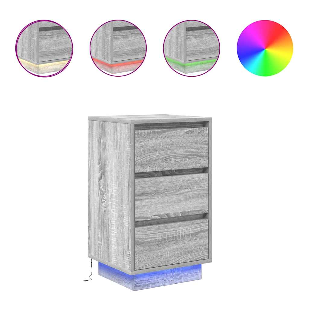 Nachtkastje met LED-verlichting 38x34x65 cm grijs sonoma is nu te koop bij PeponiXL, paradijselijk wonen!