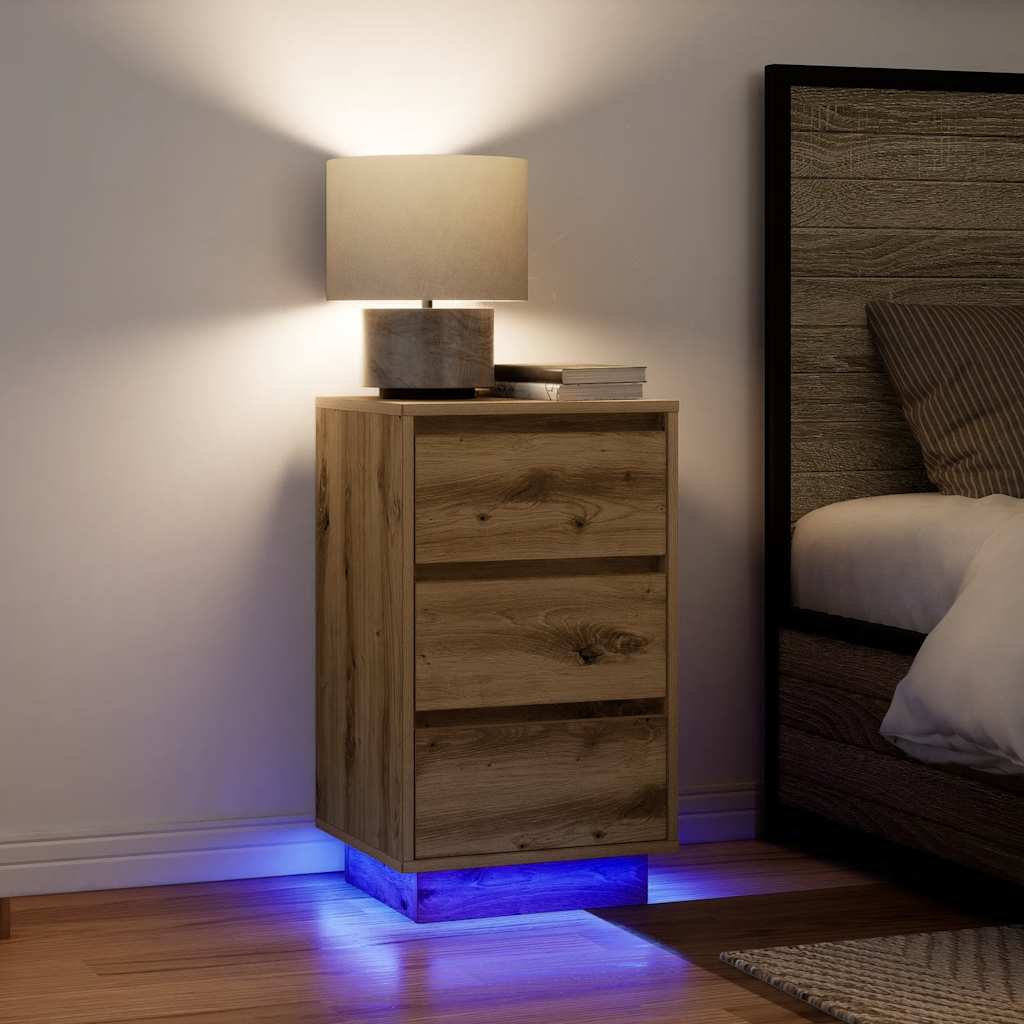 Nachtkastje met LED-verlichting 38x34x65 cm artisanaal eiken is nu te koop bij PeponiXL, paradijselijk wonen!