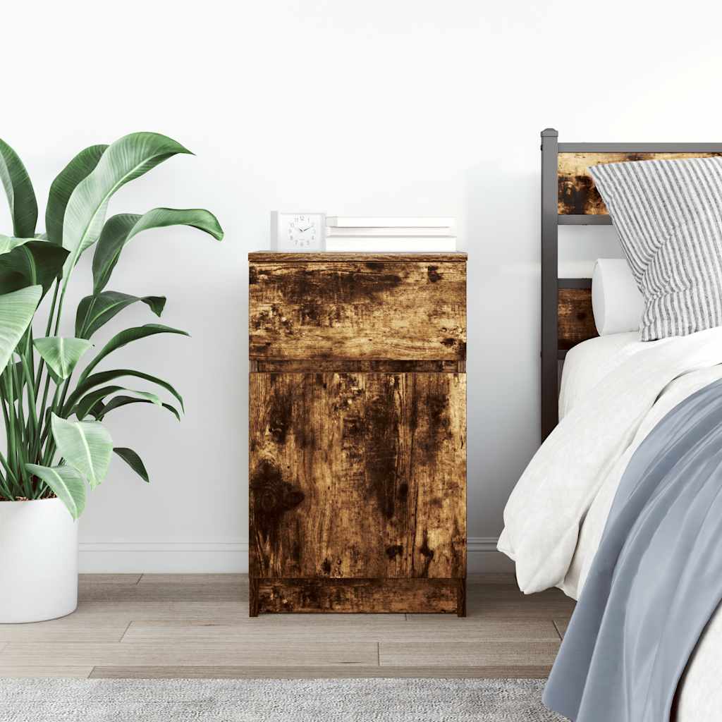 Nachtkastje 39x35x65 cm bewerkt hout gerookt eikenkleurig is nu te koop bij PeponiXL, paradijselijk wonen!