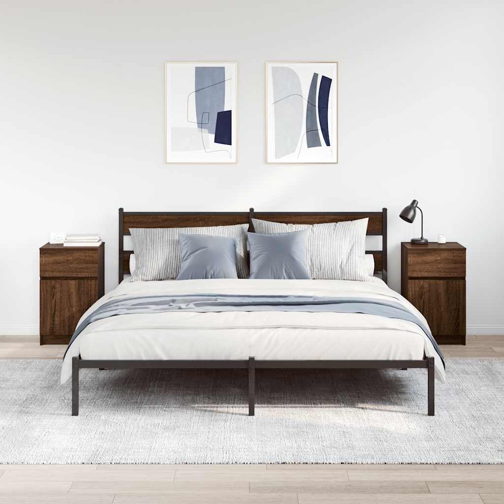 Nachtkastjes 2 st 39x35x65 cm bewerkt hout bruin eikenkleur is nu te koop bij PeponiXL, paradijselijk wonen!