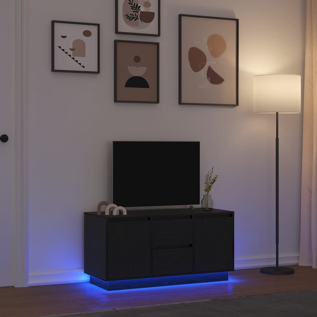 Tv-meubel met LED-verlichting 100x41x50 cm zwart eikenkleurig is nu te koop bij PeponiXL, paradijselijk wonen!