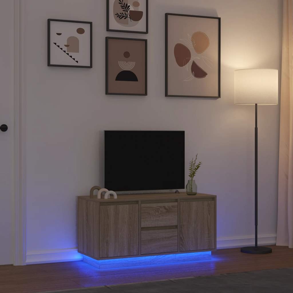 Tv-meubel met LED-verlichting 100x41x50 cm sonoma eikenkleurig is nu te koop bij PeponiXL, paradijselijk wonen!