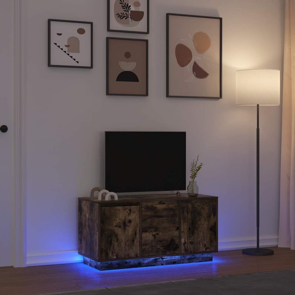 Tv-meubel met LED-verlichting 100x41x50 cm gerookt eikenkleurig is nu te koop bij PeponiXL, paradijselijk wonen!