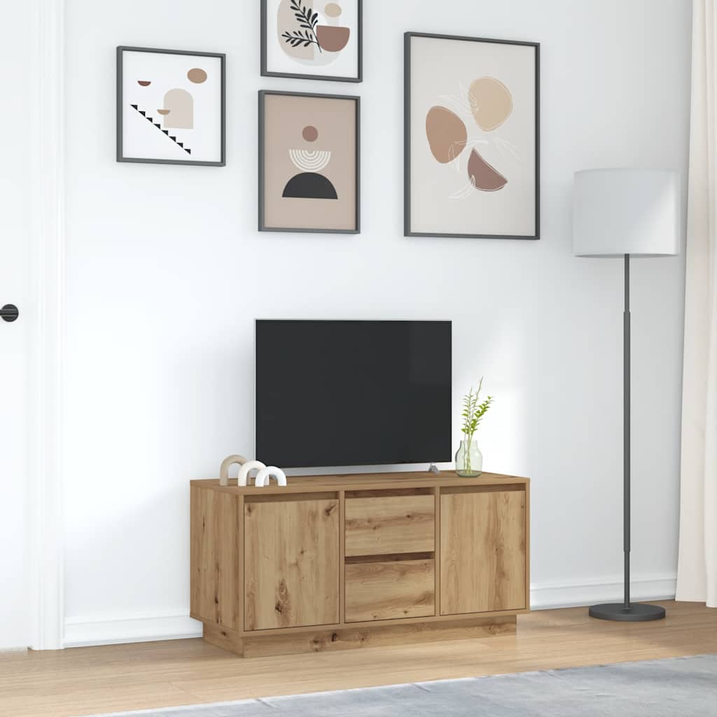 Tv-meubel met LED-verlichting 100x41x50 cm artisanaal eiken is nu te koop bij PeponiXL, paradijselijk wonen!