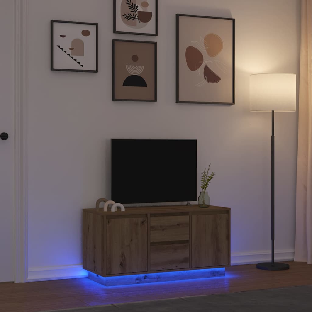 Tv-meubel met LED-verlichting 100x41x50 cm artisanaal eiken is nu te koop bij PeponiXL, paradijselijk wonen!