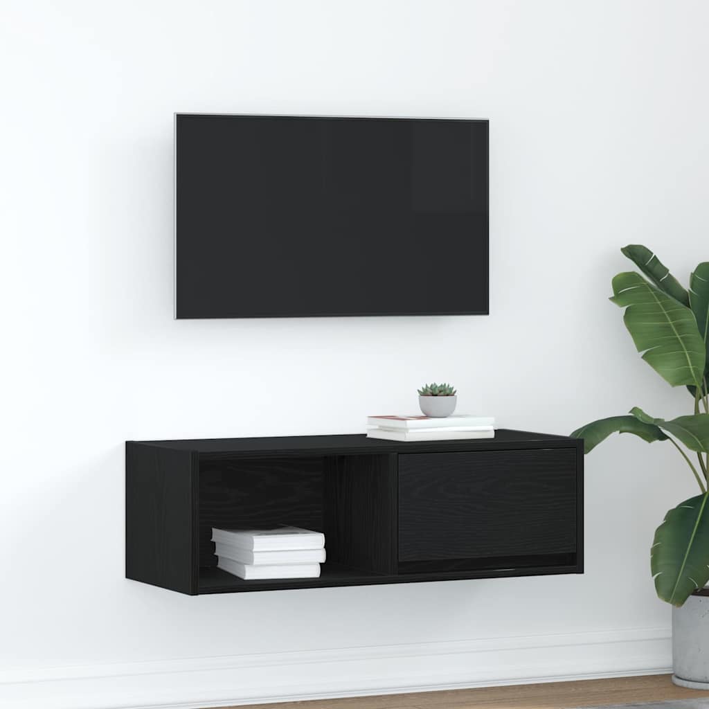 TV-meubel 80x31x25,5 cm spaanplaat zwart eikenkleurig is nu te koop bij PeponiXL, paradijselijk wonen!