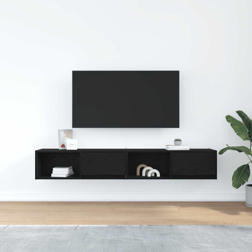 Tv-kasten 2 st 80x31x25,5 cm spaanplaat zwart eikenkleurig is nu te koop bij PeponiXL, paradijselijk wonen!