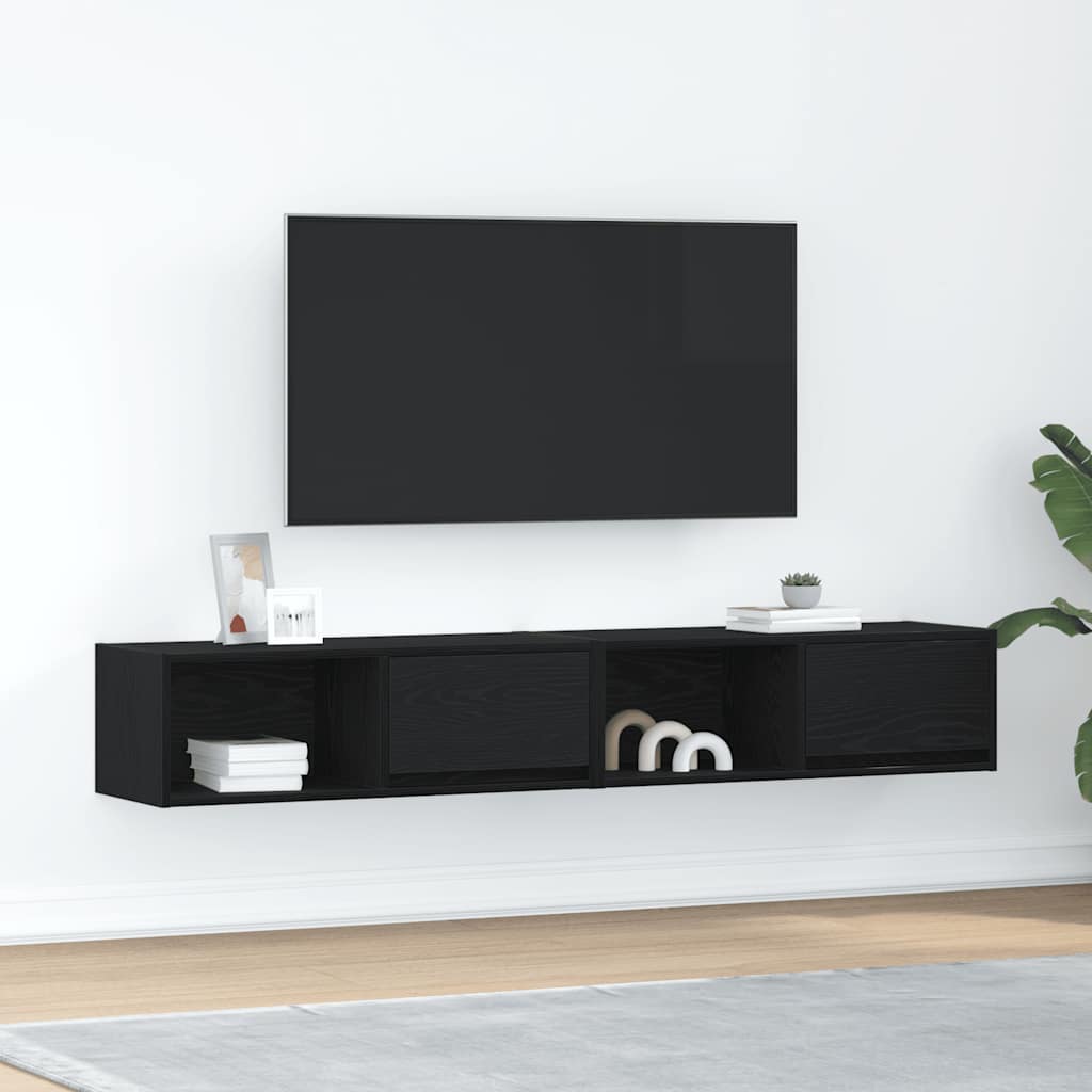 Tv-kasten 2 st 80x31x25,5 cm spaanplaat zwart eikenkleurig is nu te koop bij PeponiXL, paradijselijk wonen!