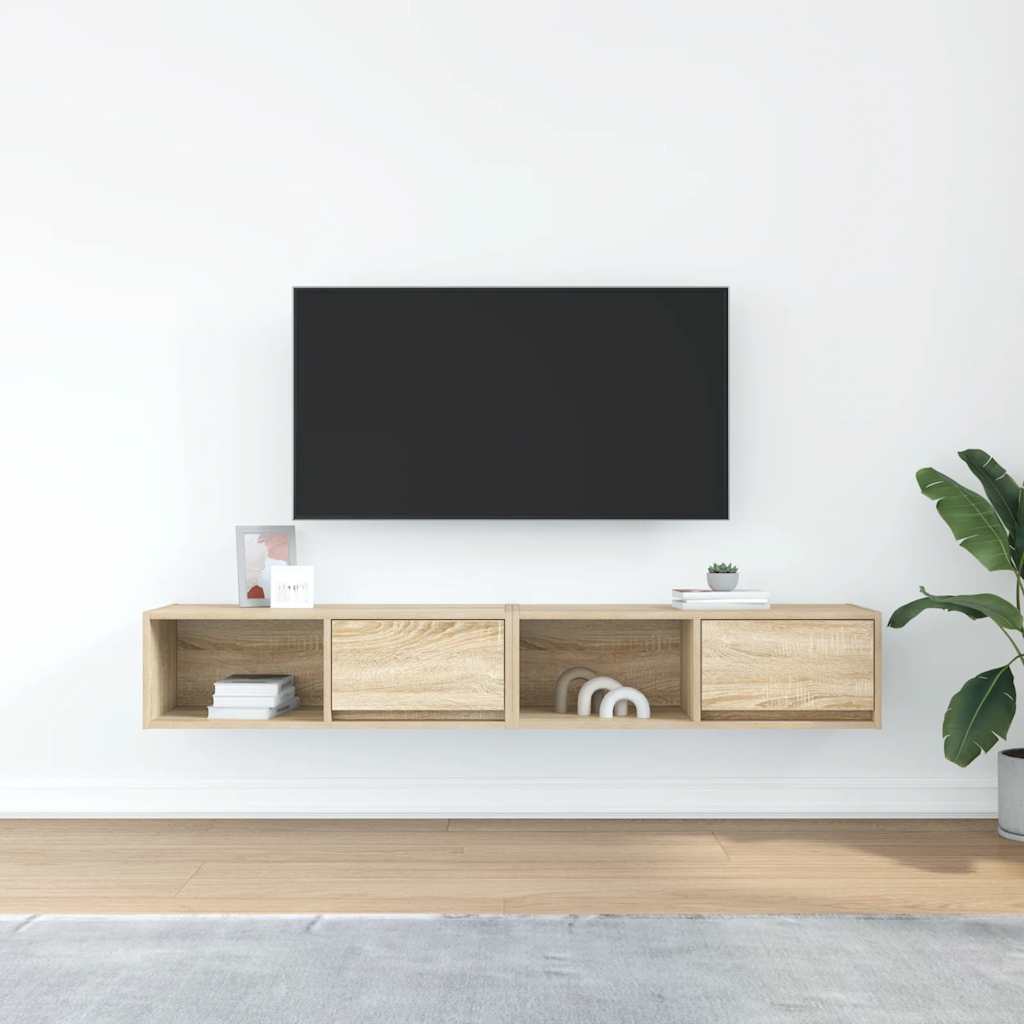 Tv-meubels 2 st 80x31x25,5 cm bewerkt hout sonoma eikenkleurig is nu te koop bij PeponiXL, paradijselijk wonen!