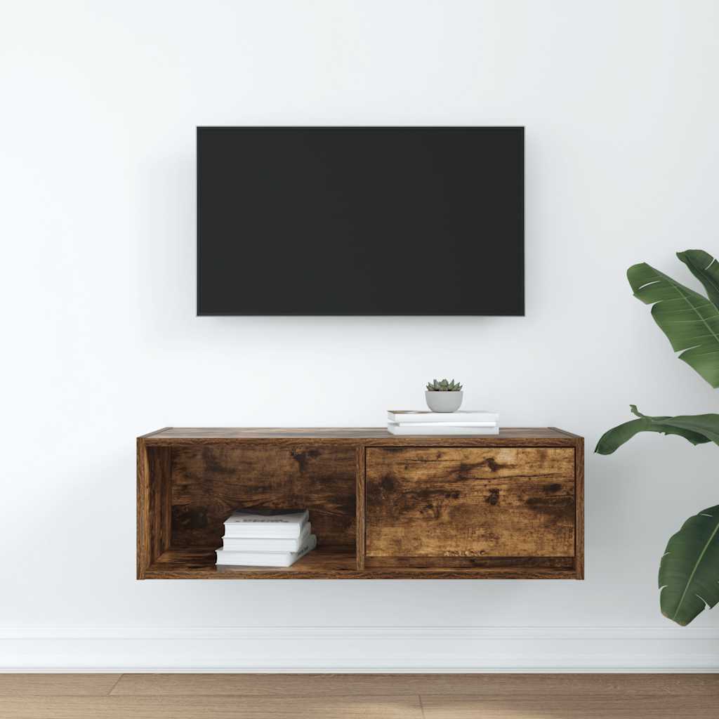 Tv-meubel 80x31x25,5 cm bewerkt hout gerookt eikenkleurig is nu te koop bij PeponiXL, paradijselijk wonen!