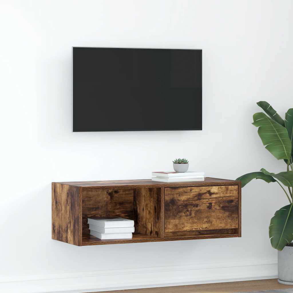 Tv-meubel 80x31x25,5 cm bewerkt hout gerookt eikenkleurig is nu te koop bij PeponiXL, paradijselijk wonen!