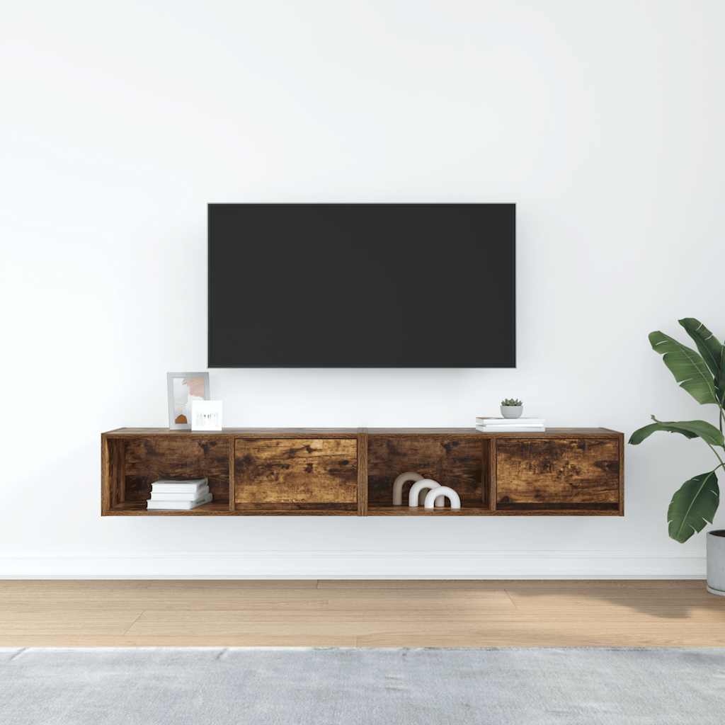 Tv-meubelen 2 st 80x31x25,5cm bewerkt hout gerookt eikenkleurig is nu te koop bij PeponiXL, paradijselijk wonen!