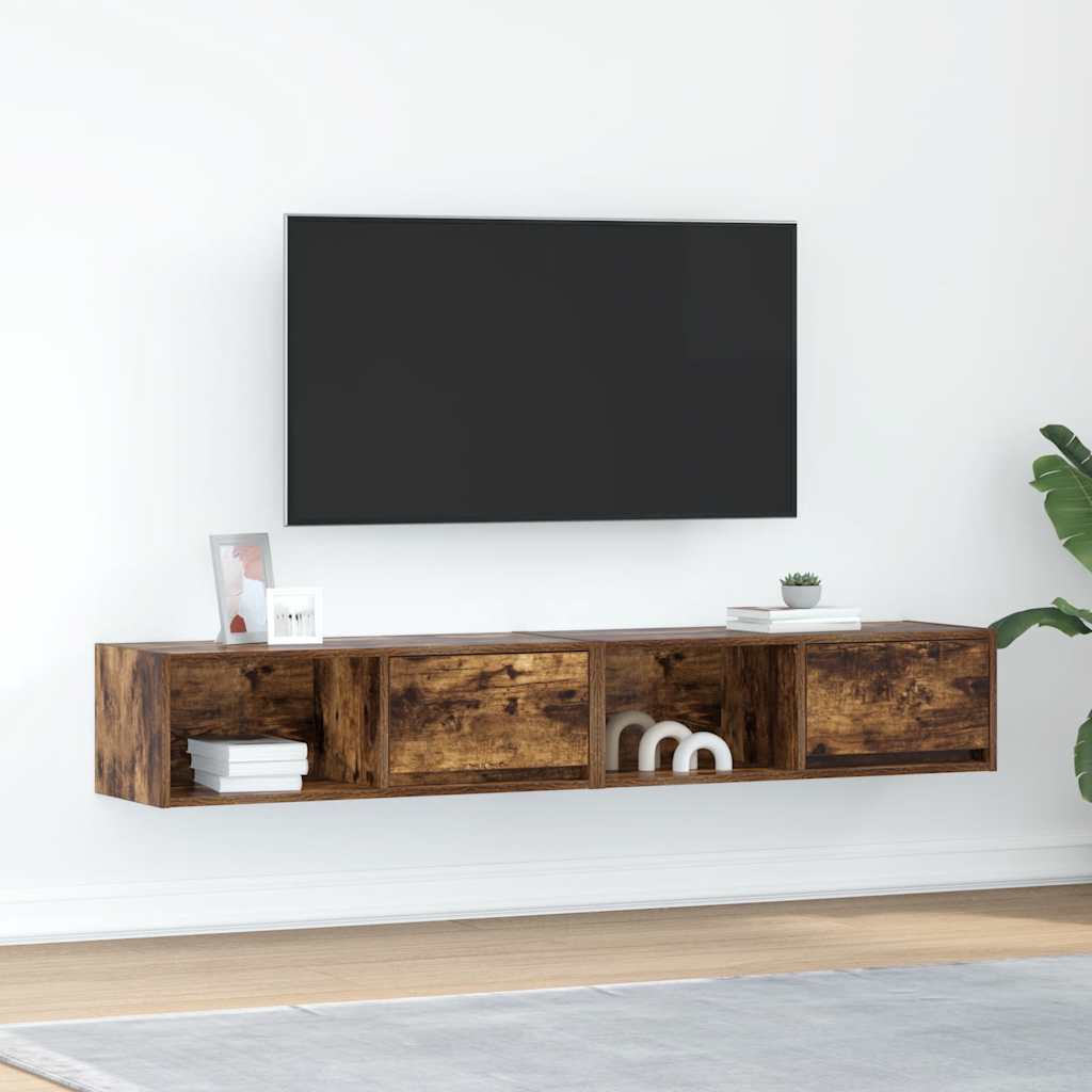 Tv-meubelen 2 st 80x31x25,5cm bewerkt hout gerookt eikenkleurig is nu te koop bij PeponiXL, paradijselijk wonen!