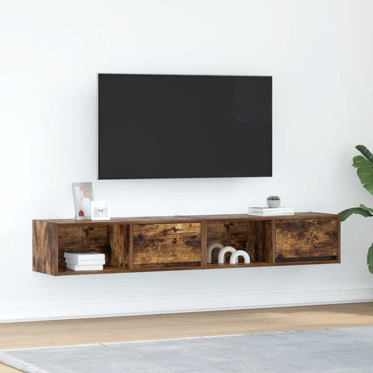 Tv-meubelen 2 st 80x31x25,5cm bewerkt hout gerookt eikenkleurig is nu te koop bij PeponiXL, paradijselijk wonen!