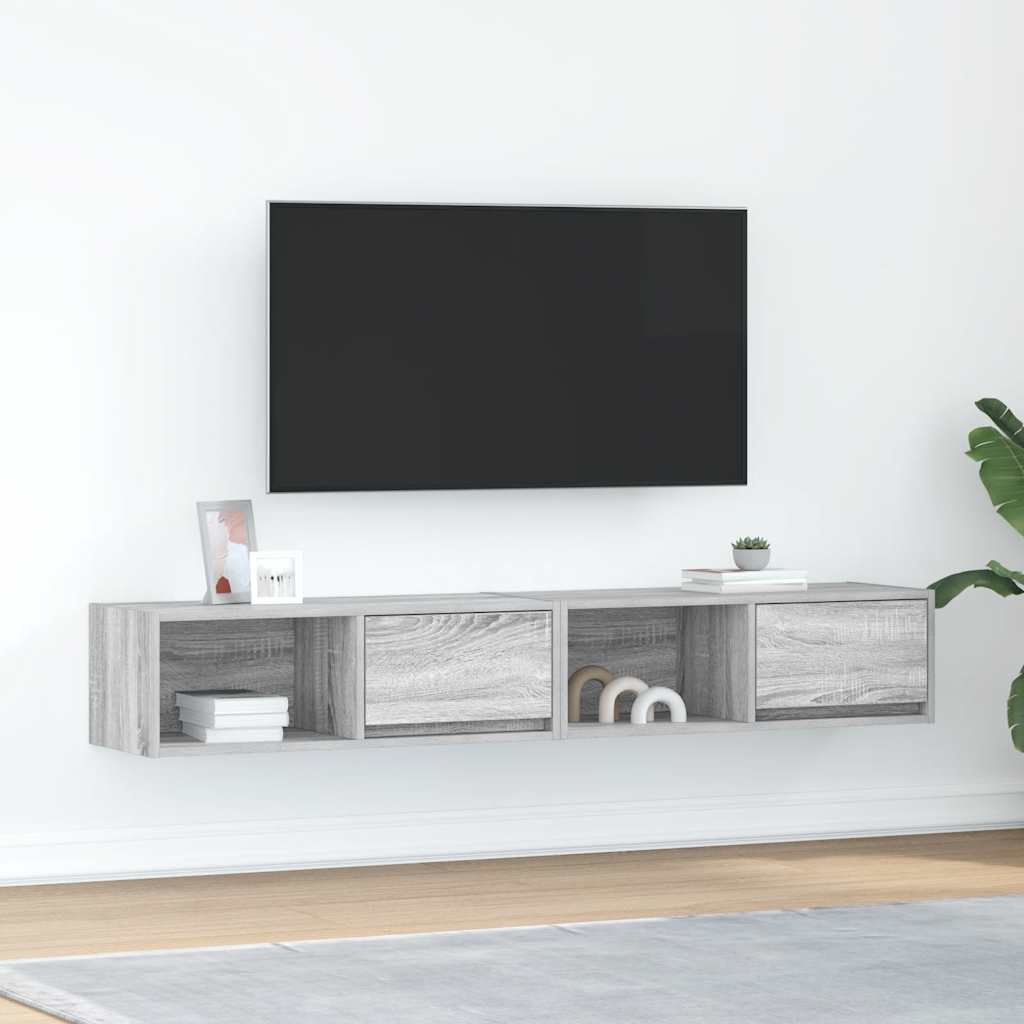 Tv-meubelen 2 st 80x31x25,5 cm bewerkt hout grijs sonoma eiken is nu te koop bij PeponiXL, paradijselijk wonen!