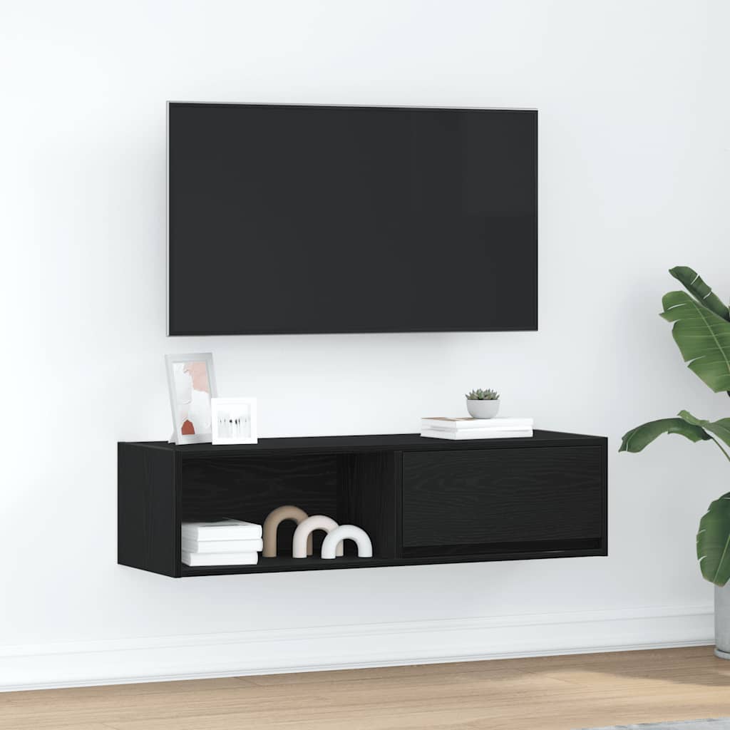 TV-meubel 100x31x25,5 cm spaanplaat zwart eikenkleurig is nu te koop bij PeponiXL, paradijselijk wonen!