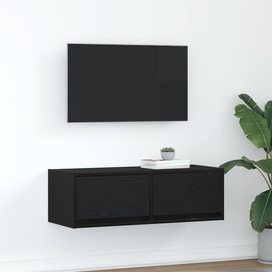 TV-meubel 80x31x25,5 cm spaanplaat zwart eikenkleurig is nu te koop bij PeponiXL, paradijselijk wonen!