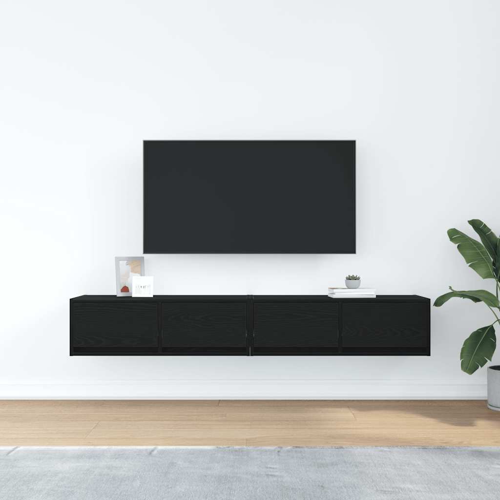Tv-kasten 2 st 80x31x25,5 cm spaanplaat zwart eikenkleurig is nu te koop bij PeponiXL, paradijselijk wonen!