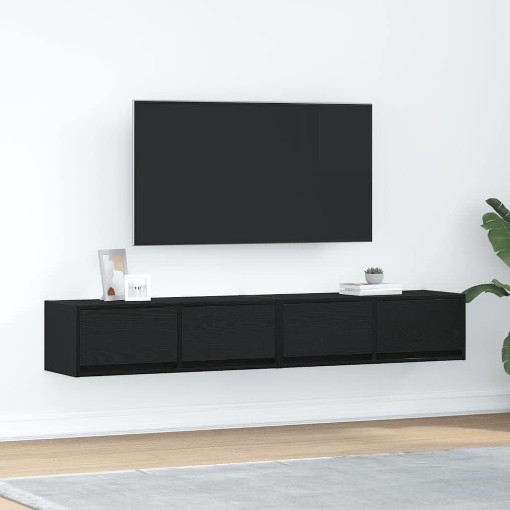 Tv-kasten 2 st 80x31x25,5 cm spaanplaat zwart eikenkleurig is nu te koop bij PeponiXL, paradijselijk wonen!