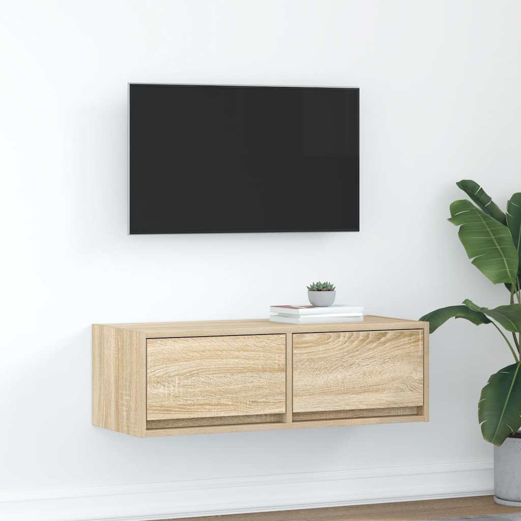 Tv-meubel 80x31x25,5 cm bewerkt hout sonoma eikenkleurig is nu te koop bij PeponiXL, paradijselijk wonen!