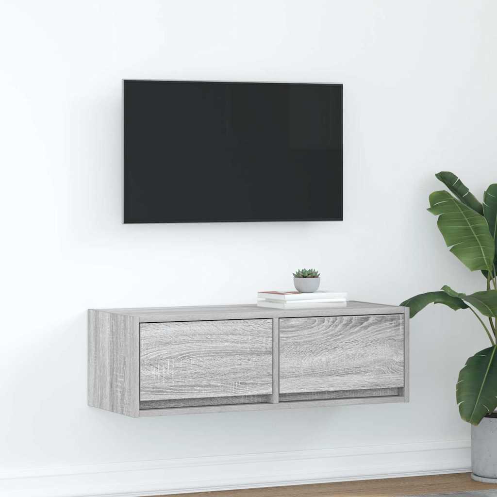Tv-meubel 80x31x25,5 cm bewerkt hout grijs sonoma eikenkleurig is nu te koop bij PeponiXL, paradijselijk wonen!