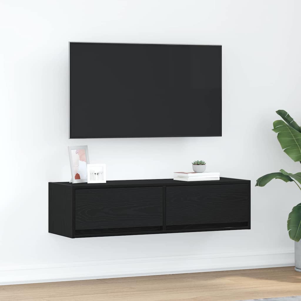 TV-kast met lade Zwart eiken 100 x 31 x 25,5 cm Bewerkt hout is nu te koop bij PeponiXL, paradijselijk wonen!