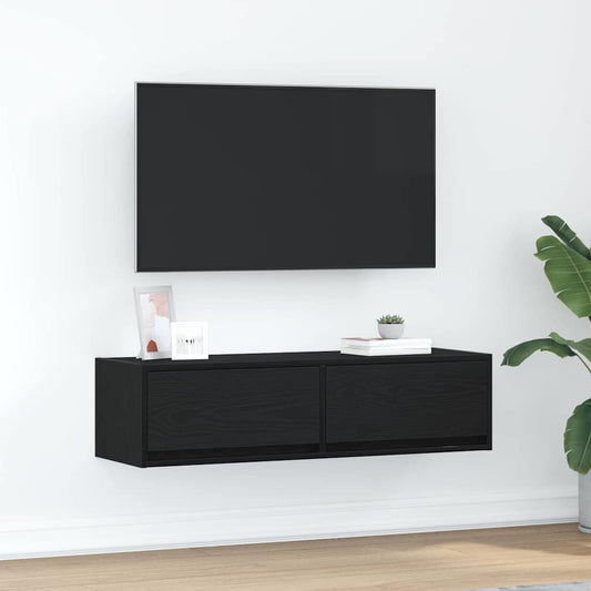 TV-kast met lade Zwart eiken 100 x 31 x 25,5 cm Bewerkt hout is nu te koop bij PeponiXL, paradijselijk wonen!