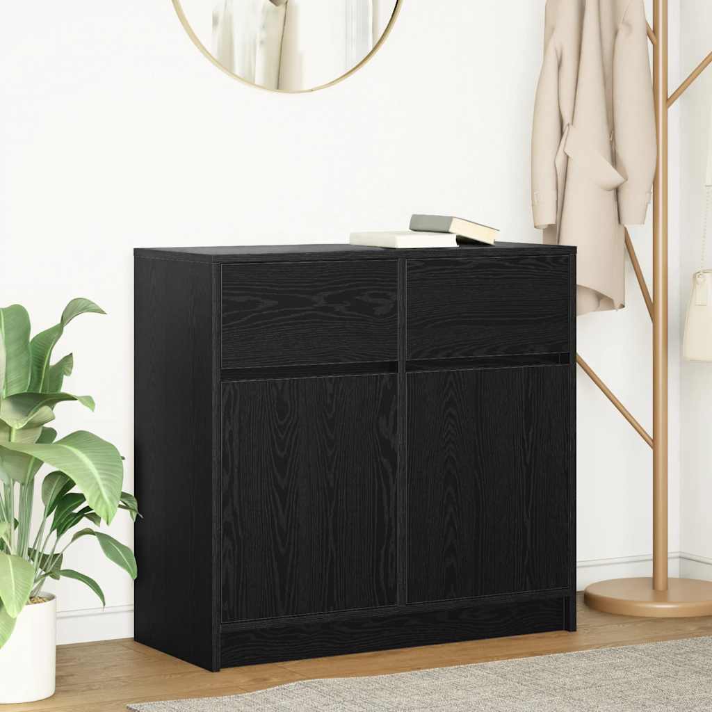 Dressoir met lade 80x34x76 cm spaanplaat zwart eikenkleurig is nu te koop bij PeponiXL, paradijselijk wonen!