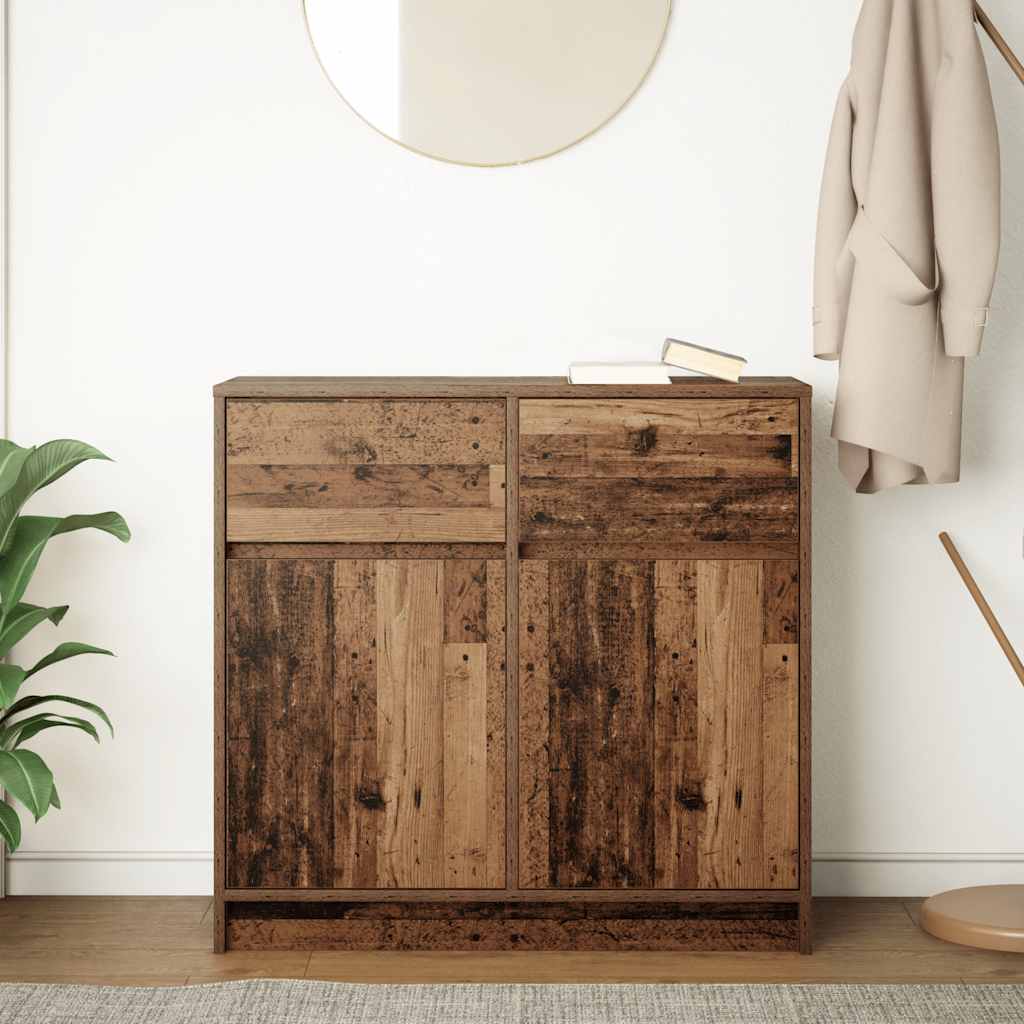 Dressoir met lade 80x34x76 cm spaanplaat oud hout is nu te koop bij PeponiXL, paradijselijk wonen!