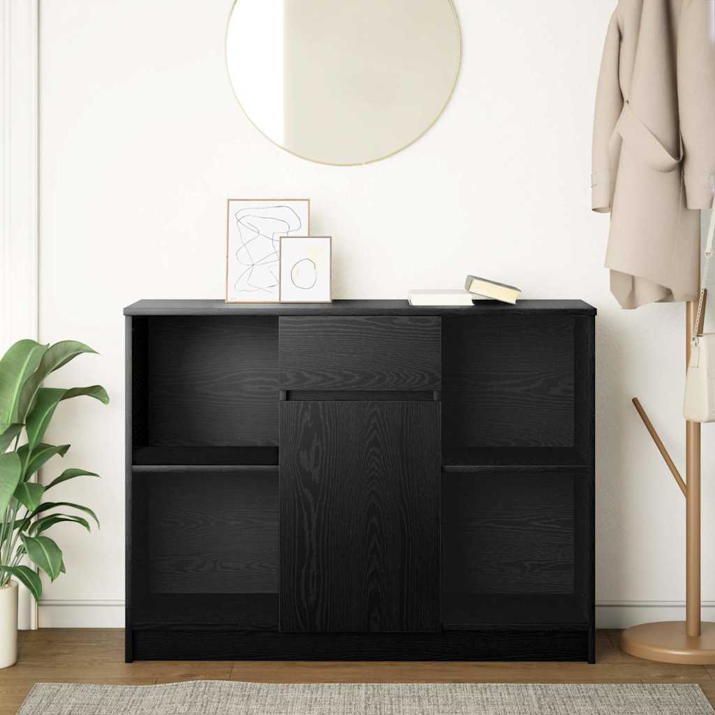 Dressoir met lade 101x35x76 cm spaanplaat zwart eikenkleurig is nu te koop bij PeponiXL, paradijselijk wonen!