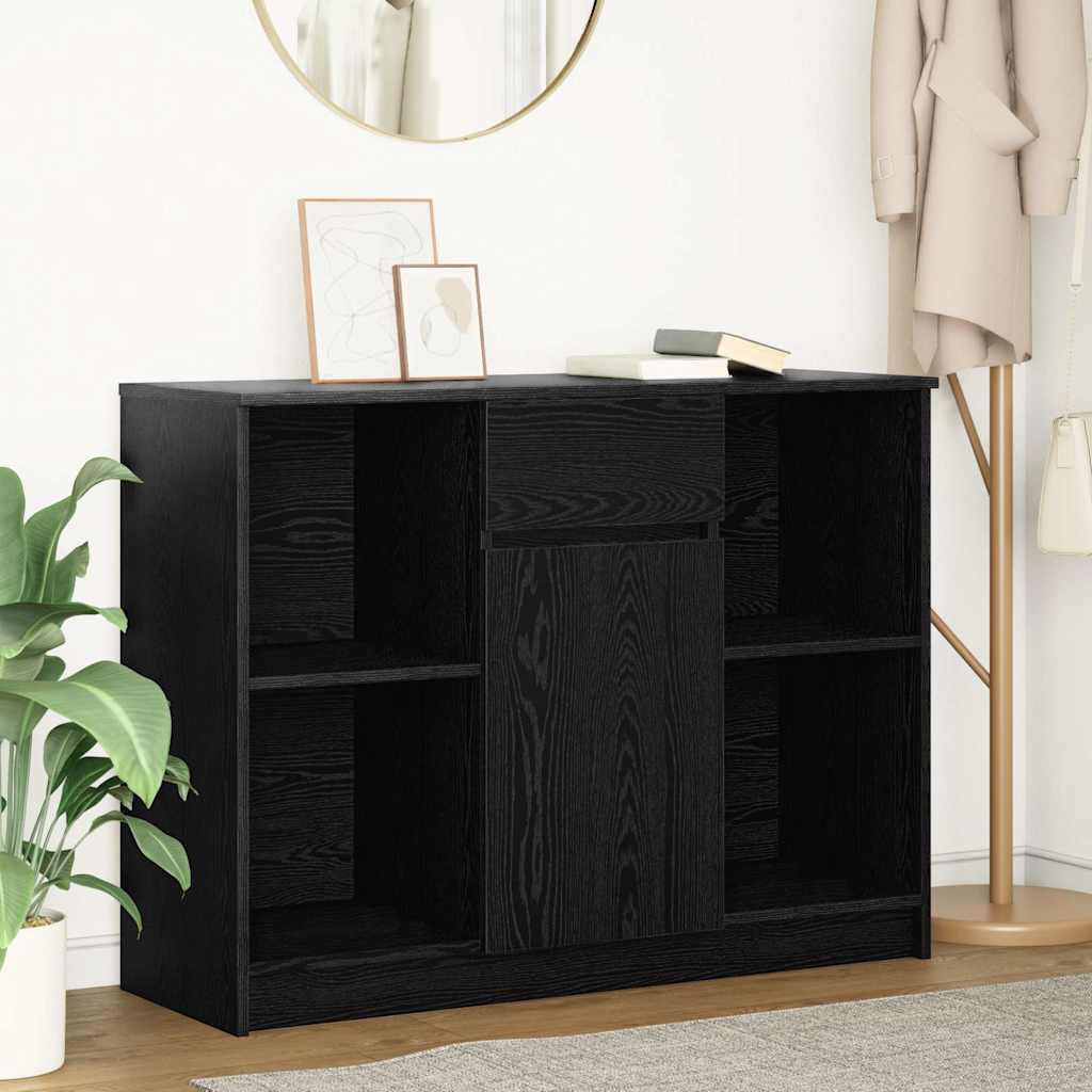 Dressoir met lade 101x35x76 cm spaanplaat zwart eikenkleurig is nu te koop bij PeponiXL, paradijselijk wonen!
