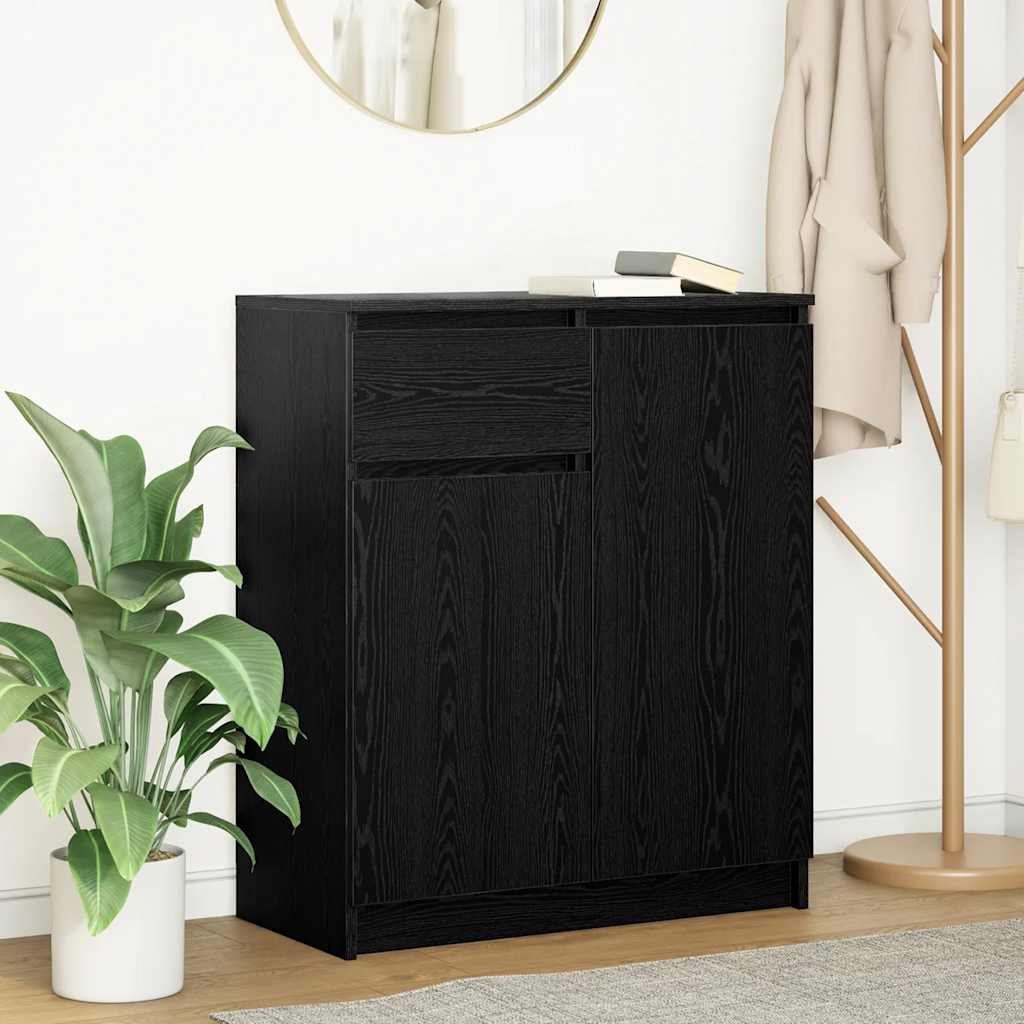 Dressoir met lade 71x35x84 cm spaanplaat zwart eikenkleurig is nu te koop bij PeponiXL, paradijselijk wonen!