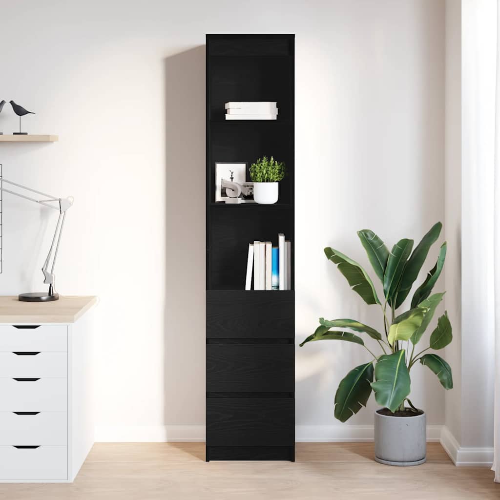 Highboard 37,5x35x180 cm spaanplaat zwart eikenkleurig is nu te koop bij PeponiXL, paradijselijk wonen!